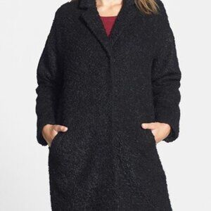 Eileen Fisher Notch collar black curly alpaca coat size medium